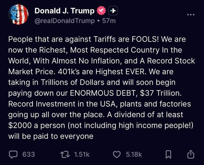 Trump Announces 2000 Per Person Dividend For Americans From Tariff Revenue 