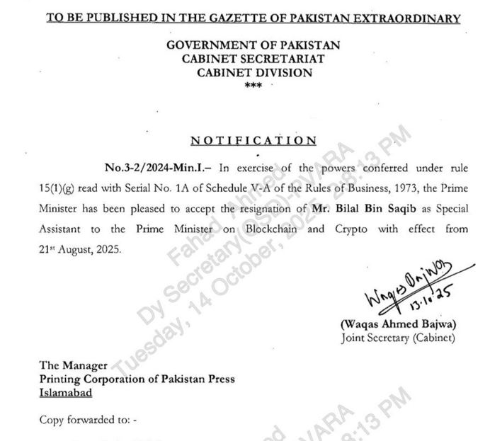 Bilal Bin Saqib Stepped Down As Pakistans Crypto Chief 