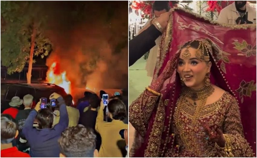 Car Goes Up In Flames At Rabeeca Khans Baraat And Netizens Call It Content