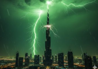 Lightning Strikes Burj Khalifa In Rare Green Sky Storm Video