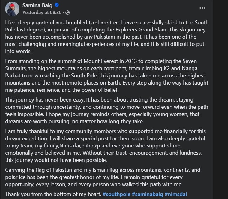 Pakistans Samina Baig Adds South Pole To Her Legendary Mountaineering Record 