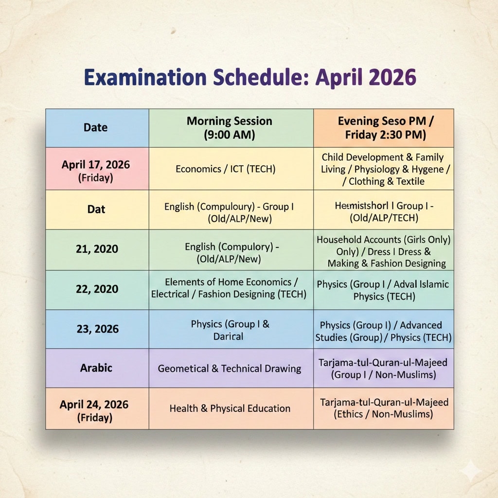 Bise Lahore Class 9 Datesheet 2026 