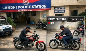 Bike Stolen From Landhi Police Station In Karachi Under Cctv Surveillance