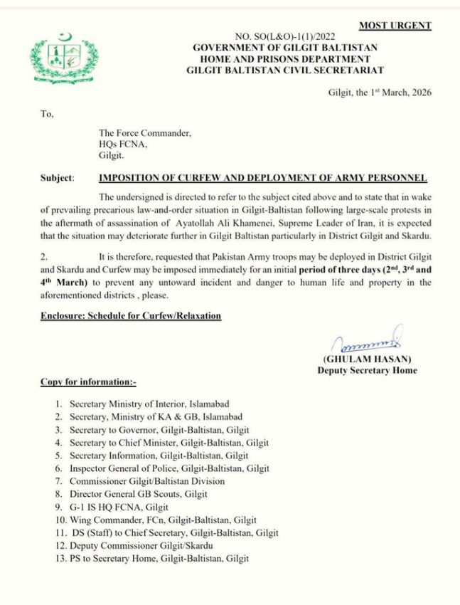 Curfew Imposed Pak Army Deployed Amid Violence In Gilgit Baltistan After Khameneis Death