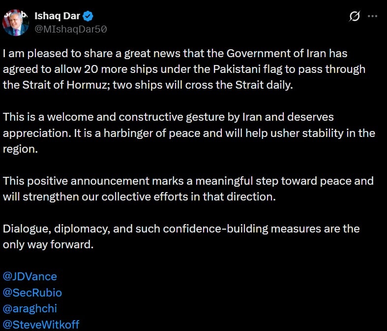 Iran Opens Strait Of Hormuz For 20 More Pakistani Ships 