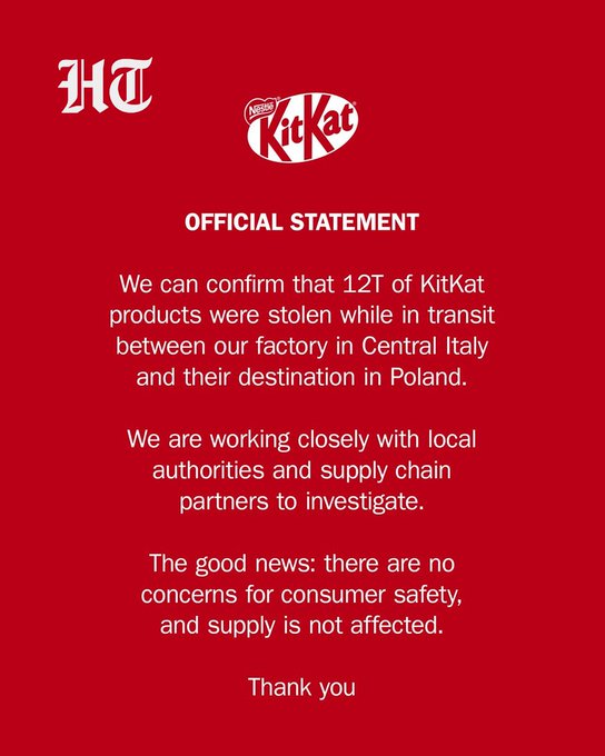 Kitkat Chocolate Theft Leaves 12 Tons Of Bars Missing Probe Underway 