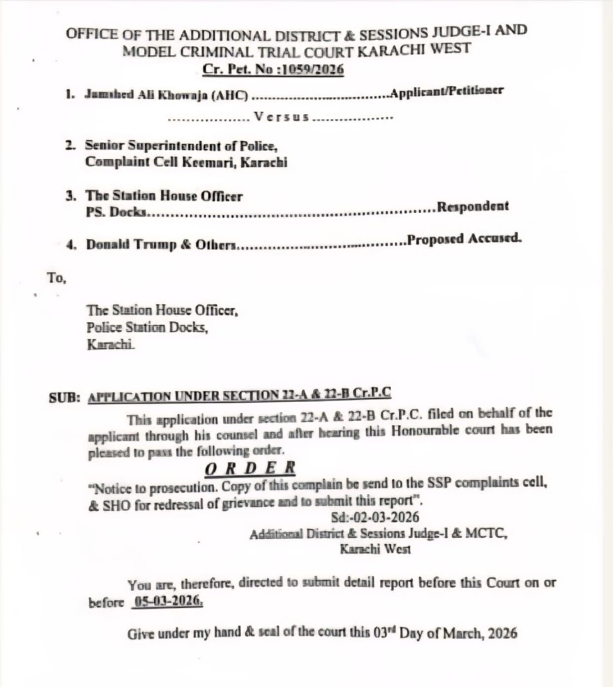 Petition Filed In Karachi Court Against Us President Trump