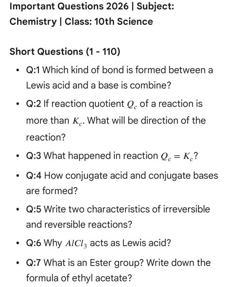 Chemistry Class 10 Guess Paper For Annual Exams 2026 Matric Model Papers 