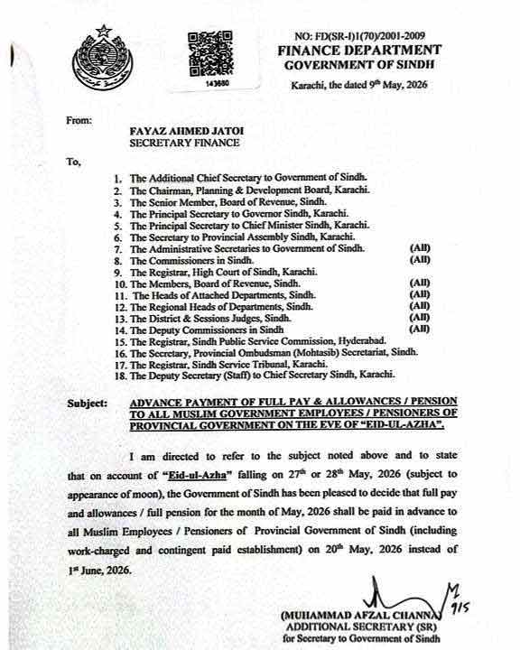 Good News For Sindh Govt Employees As May Salaries Coming Before Eid Ul Azha 