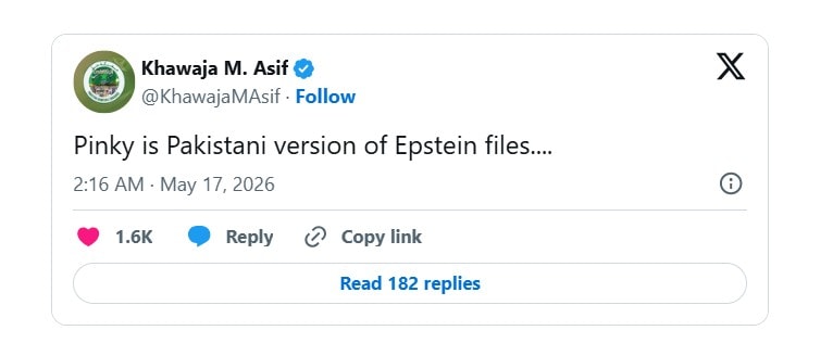 Khawaja Asif Calls Anmol Pinky Case Pakistani Epstein Files After Major Drug Network Bust 