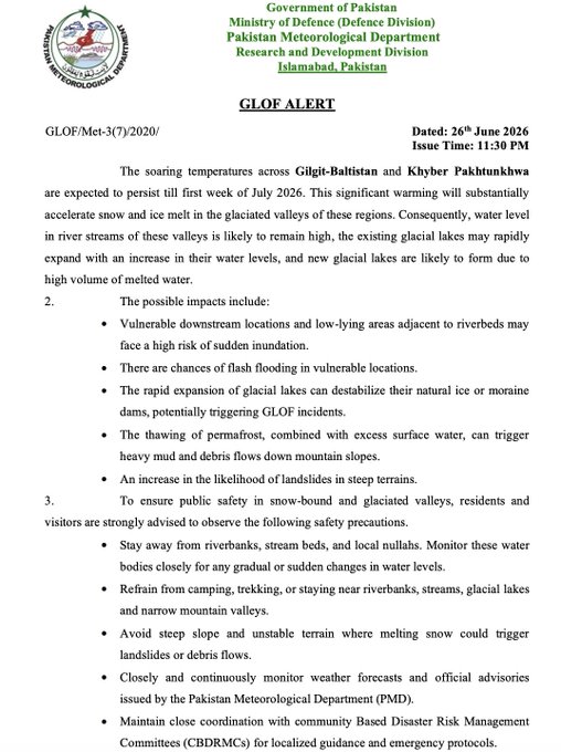Gilgit Baltistan Kp Flood Threat Update Amid Rising Glof Risk 