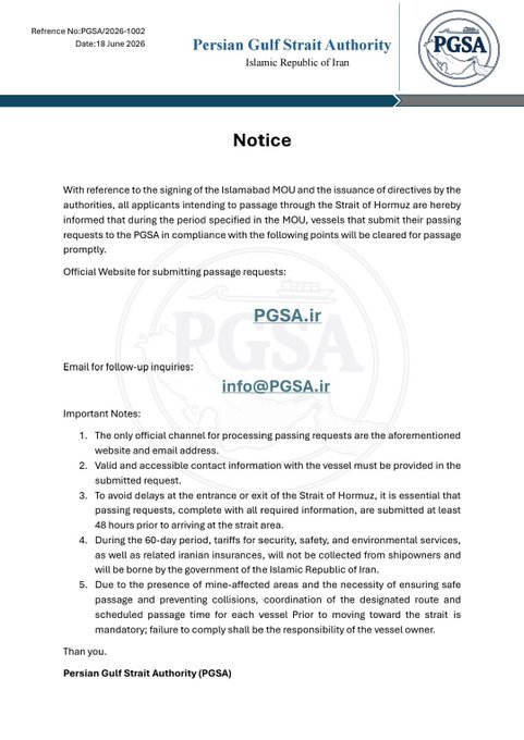 Ships Required To Submit Transit Requests 48 Hours Before Crossing Hormuz Pgsa Says