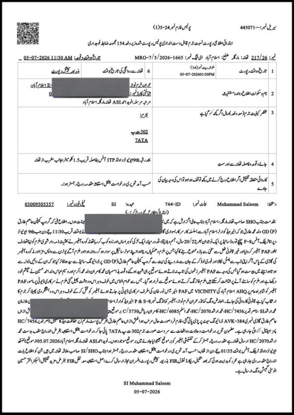 Paf Group Captain Asim Tariq Murders Fir Registered Under Anti Terror 