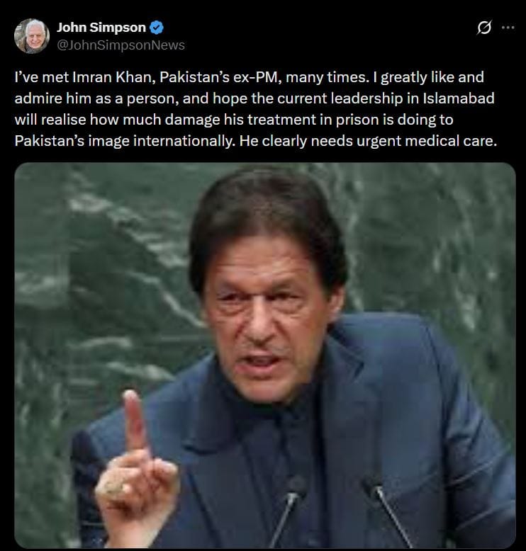 Bbc Editor John Simpson Raises Alarm Over Imran Khans Prison Treatment 