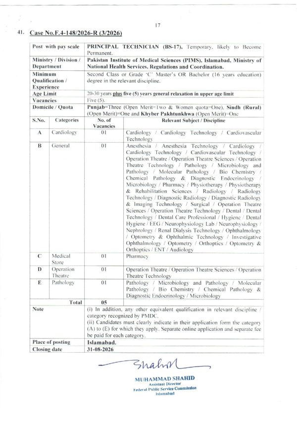 Fpsc Jobs August 2026 Teacher Nurse Medical Engineer Fia Vacancies Apply Online 
