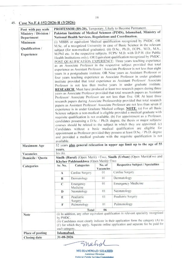 Fpsc Jobs August 2026 Teacher Nurse Medical Engineer Fia Vacancies Apply Online 