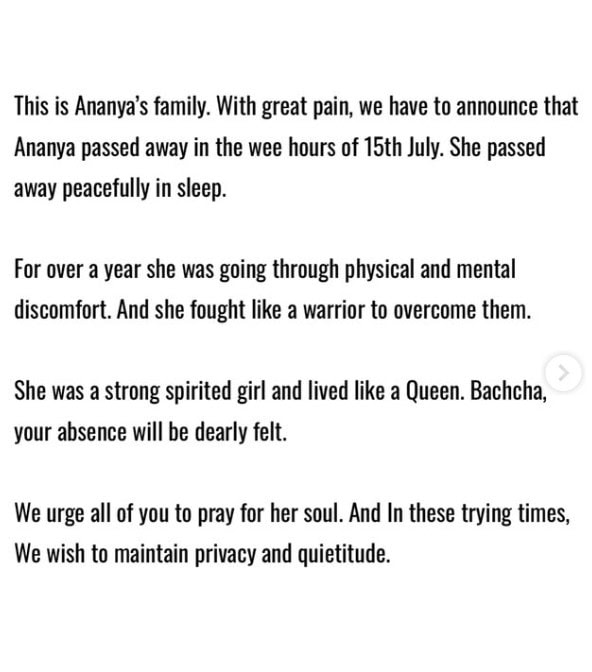 Indian Actress Ananya Raj Loses Her Battle At 35 After Year Long Struggle 
