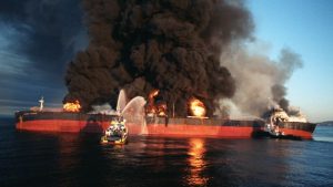 Oil Tanker Bursts Into Flames After Striking Naval Mines In Hormuz