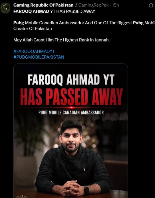 Pubg Mobile Creator Farooq Ahmad Yt In No More 
