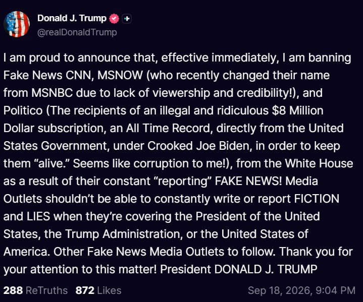 Cnn Politico Other Media Outlets Hit By Trumps Immediate White House Ban 