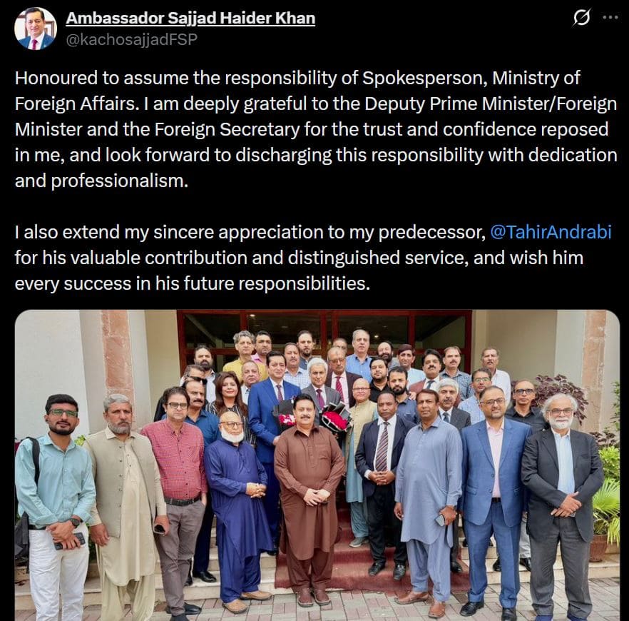 Sajjad Haider Khan Takes Charge As Foreign Office Spox As Andrabi Heads To Geneva