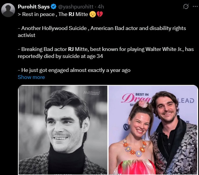 Did Breaking Bad Star Rj Mitte Die By Suicide At 34 Fans Pay Tribute To Walter White Junior 