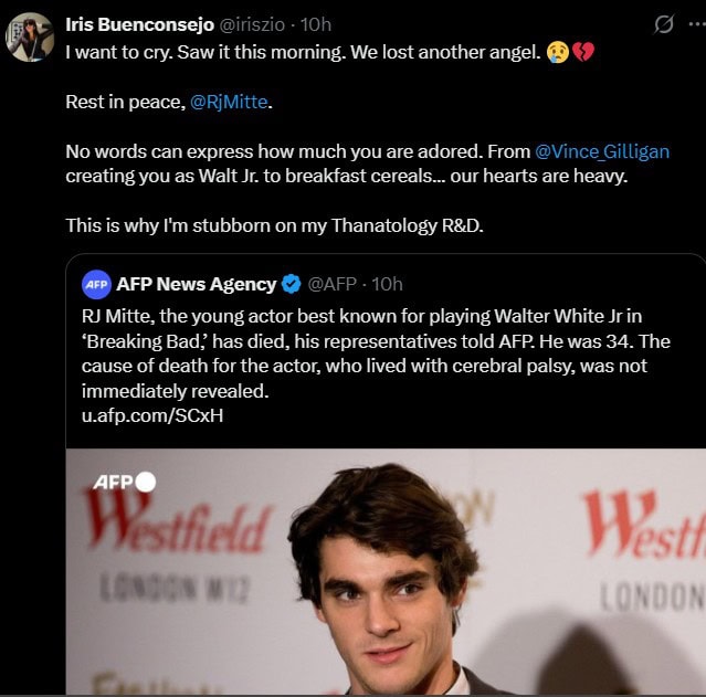 Did Breaking Bad Star Rj Mitte Die By Suicide At 34 Fans Pay Tribute To Walter White Junior 